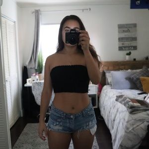 Black Tube Top Ruffled on Edges